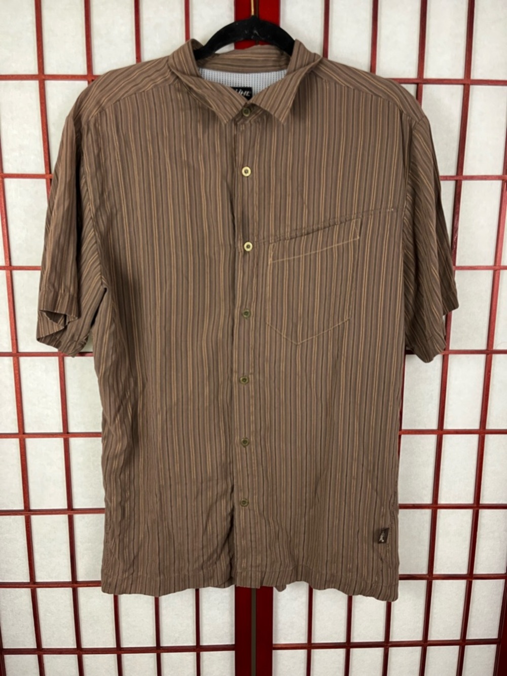 Kuhl Brown Stripe Button Down Casual Outdoors Short Sleeve Shirt